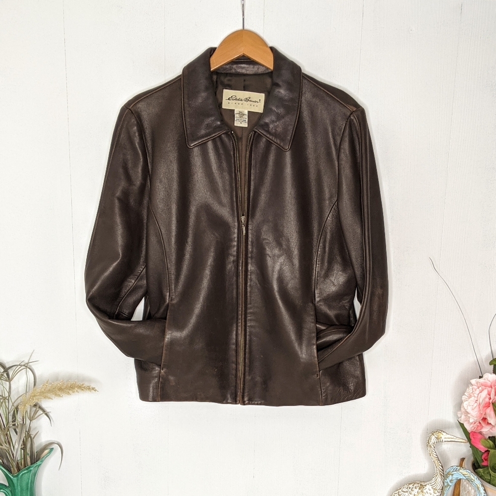 SOLD! Eddie Bauer Women's Dk Brown Leather Jacket Med